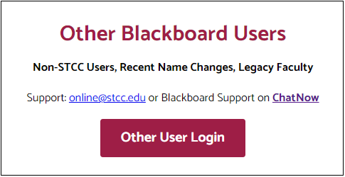 screenshot of Other User Login with heading Other Blackboard Users