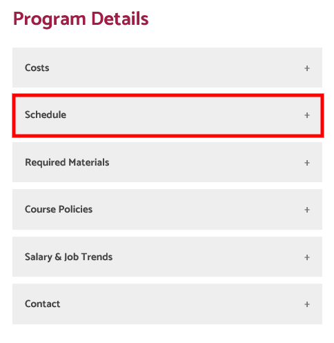 screenshot of schedule tab on WDC program pages