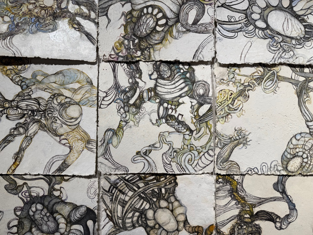 upclose tiles examining the spooky vines