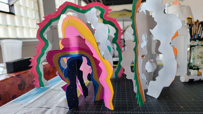 a closeup of the arches from Kinetic Peripatetic in the making