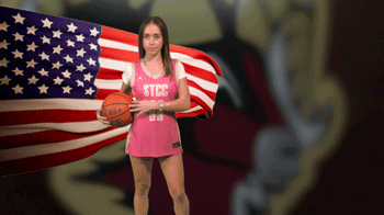 Angelyna Leven holds ball out to camera