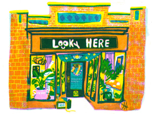 comic store with front sign reading 
