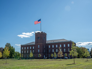 Armory Museum with flag waving