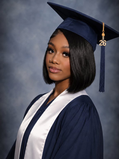Lacey-Ann Roberts in graduation cap and gown