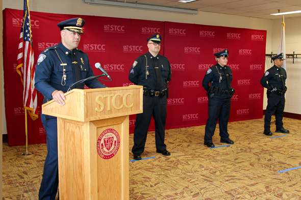 STCC Police Officers at attention during speech