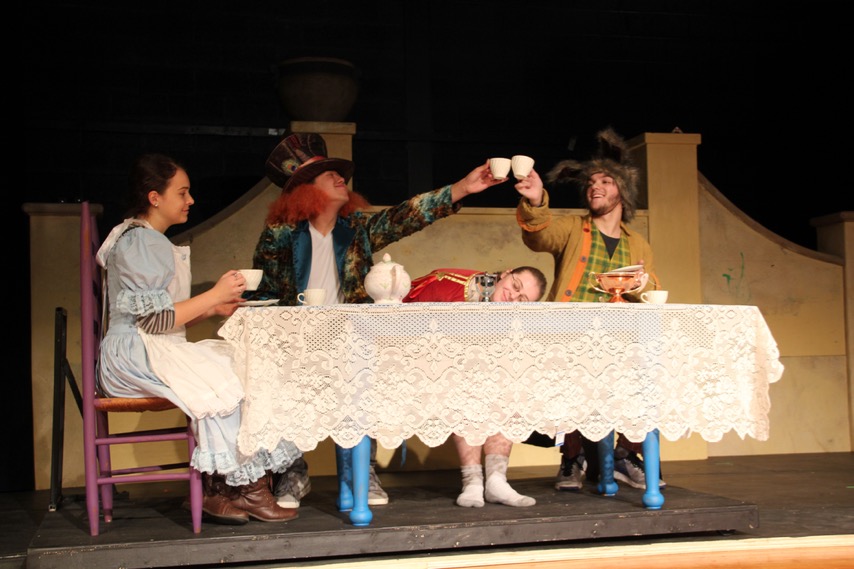 Students rehearse scene for Alice's Adventures in Wonderland