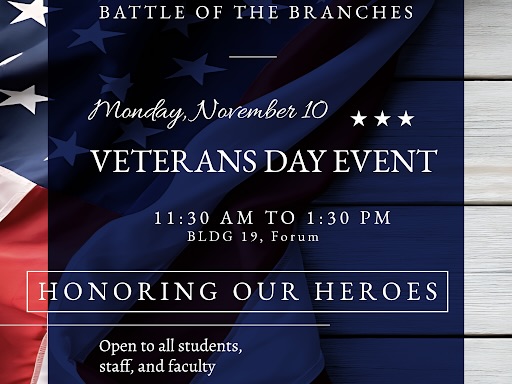 Graphic promoting veterans day event