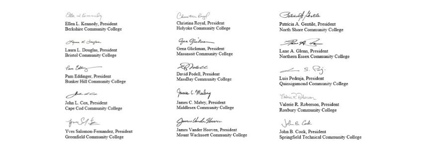 Signatures of Massachusetts Community College Presidents