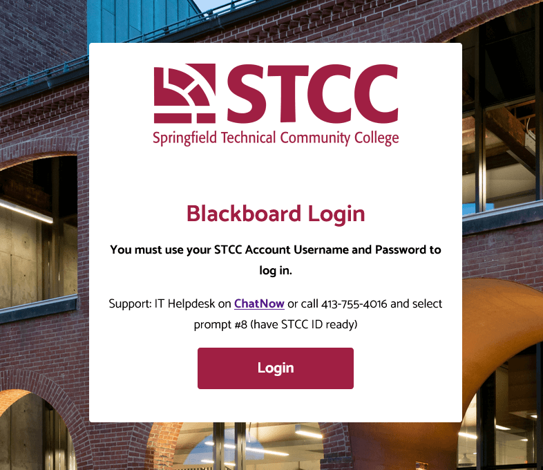 Screenshot of Blackboard Login Page