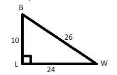 right triangle BW=26 BL=10 LW=24